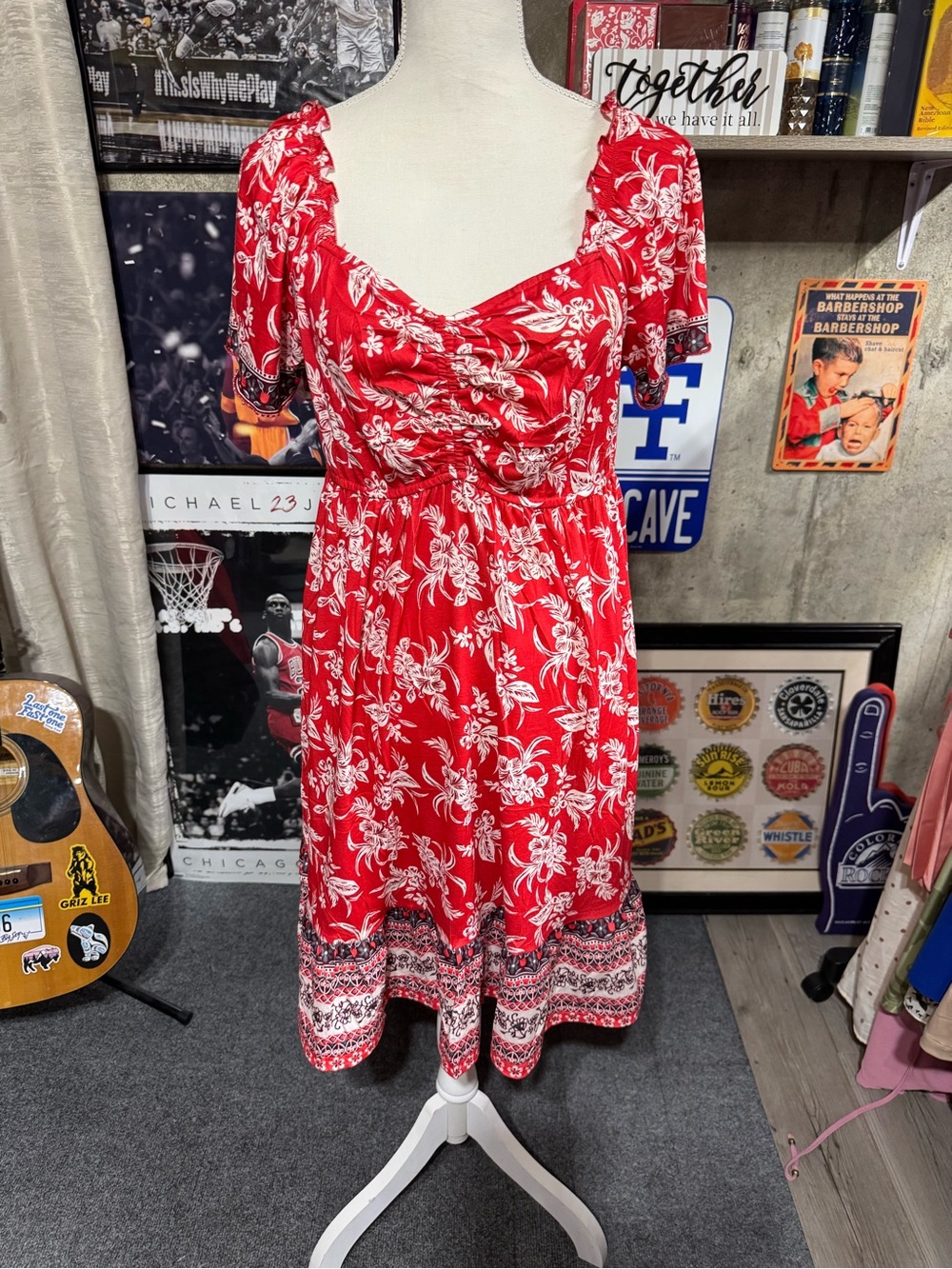 Women's Red Floral Summer Dress